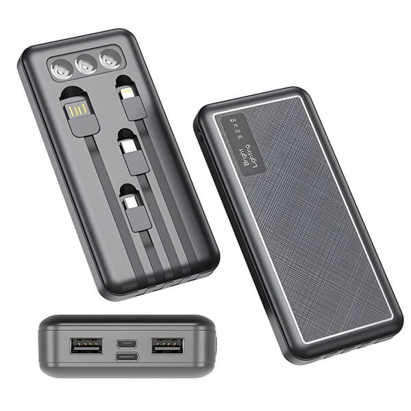 20,000mAh Power Bank with Built-in Cables and Fast Charging
