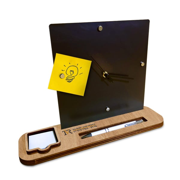 Desktop Clock with Magnetic Board in Wood and Plastic