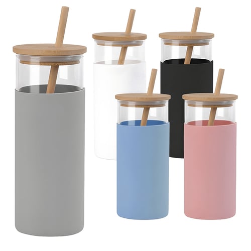 כוס זכוכית יוקרתית עם מכסה במבוק וקש, 500ML