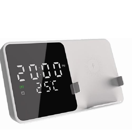 עמדת טעינה אלחוטית עם שעון מעורר, טמפרטורה ותאריך