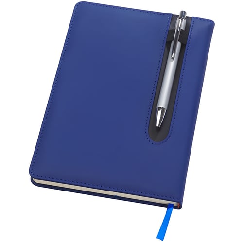 מחברת עסקים A5 עם מקום לעט בחזית - כחול