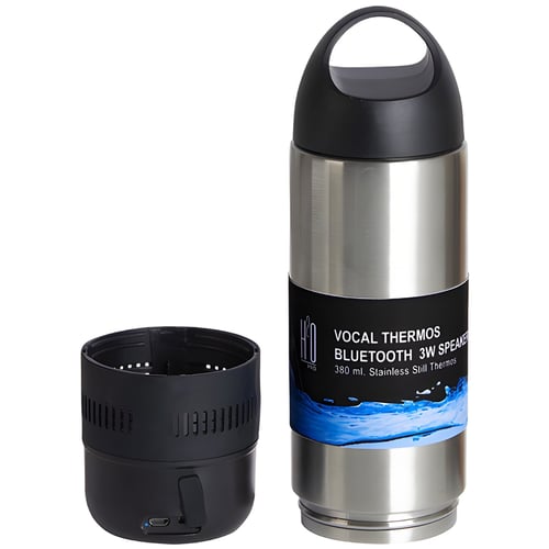 רמקול בלוטות' 3W עם בקבוק תרמי נירוסטה 380 מ"ל H2O-Pro