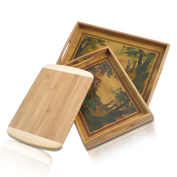 Luxury Bamboo Tray and Cutting Board Set