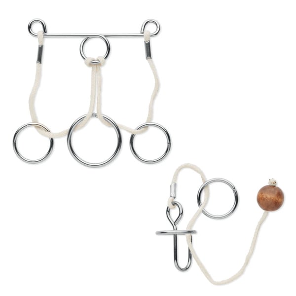 Metal and Wood Brain Teasers with Cotton Cord - Set of 2