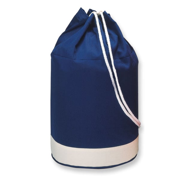 Navy and White Cotton Duffle Bag with Stripe