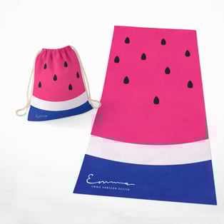 סט מגבת חוף מיקרופייבר ותיק שרוך בהדפסה כוללת