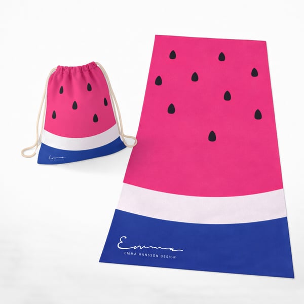 סט מגבת חוף מיקרופייבר ותיק שרוך בהדפסה כוללת