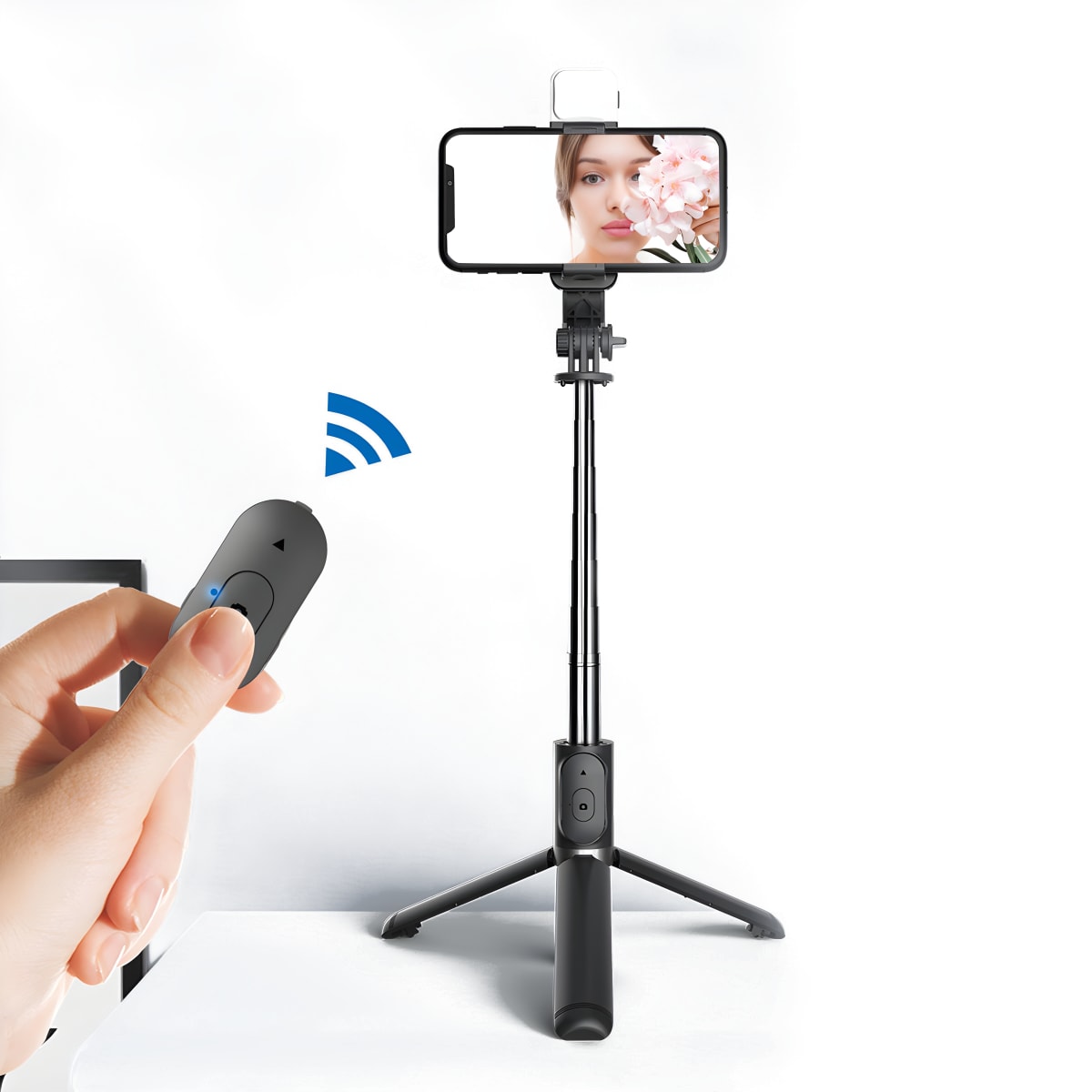 מחזיק טלפון עם חצובה ותאורת לד לצילום מושלם