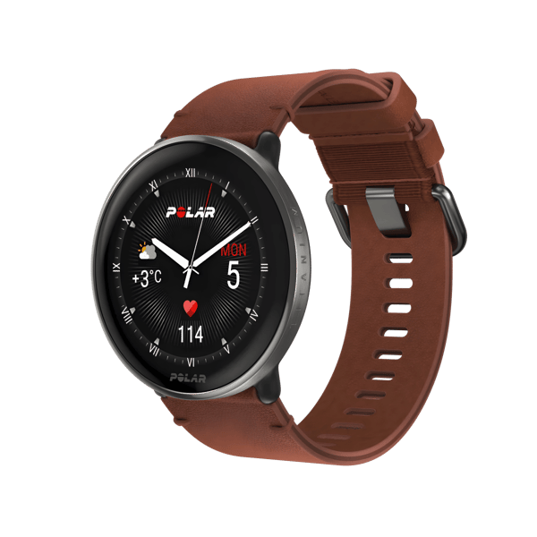 Polar Ignite 3 Fitness Watch in Bronze Titanium with Leather Strap