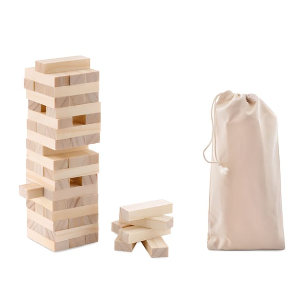 Wooden Tumbling Tower Game with Cotton Carry Pouch