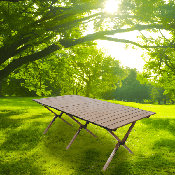 Foldable Camping Table with Wooden Design, Made of Metal