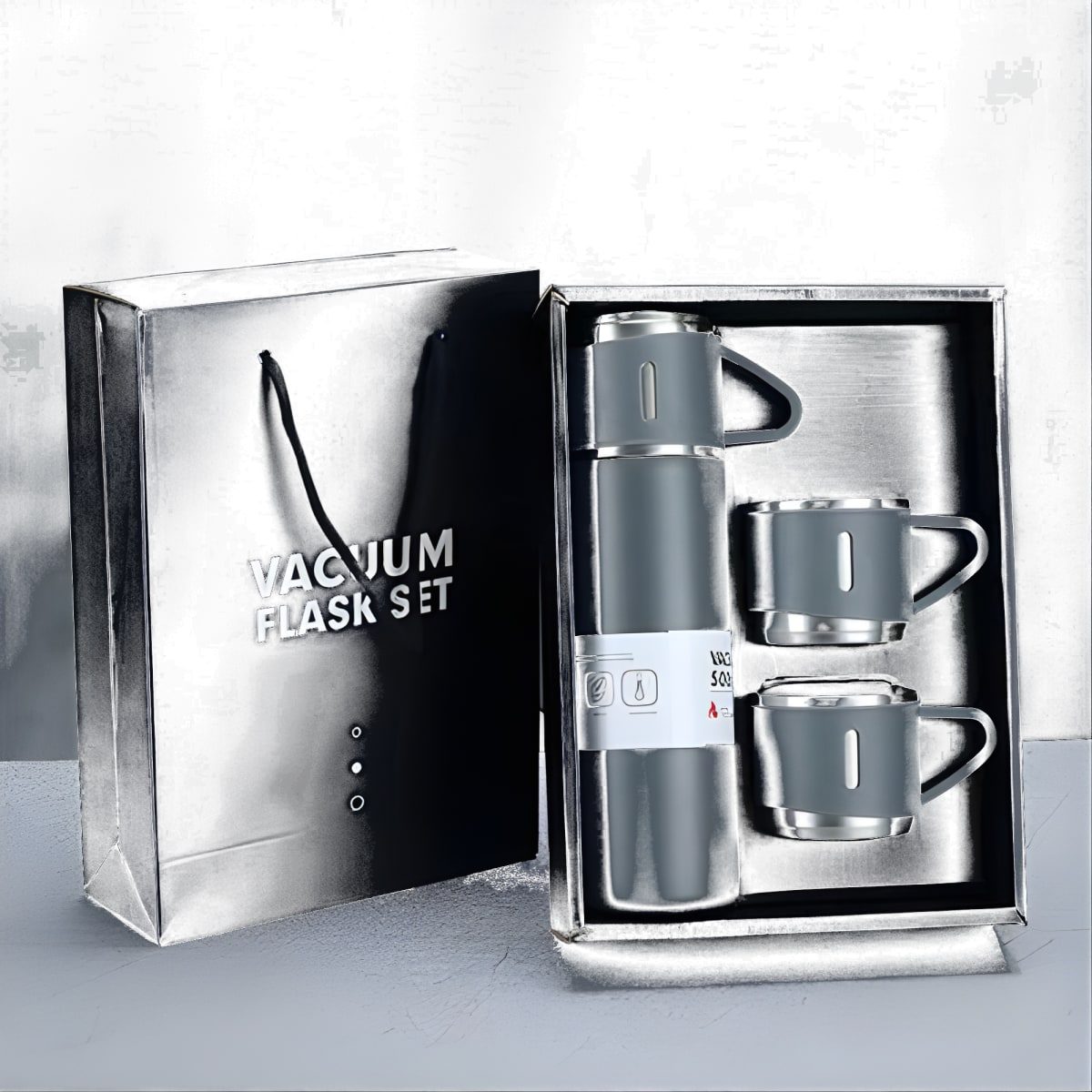 סט תרמוס יוקרתי עם 2 כוסות באריזת מתנה אלגנטית