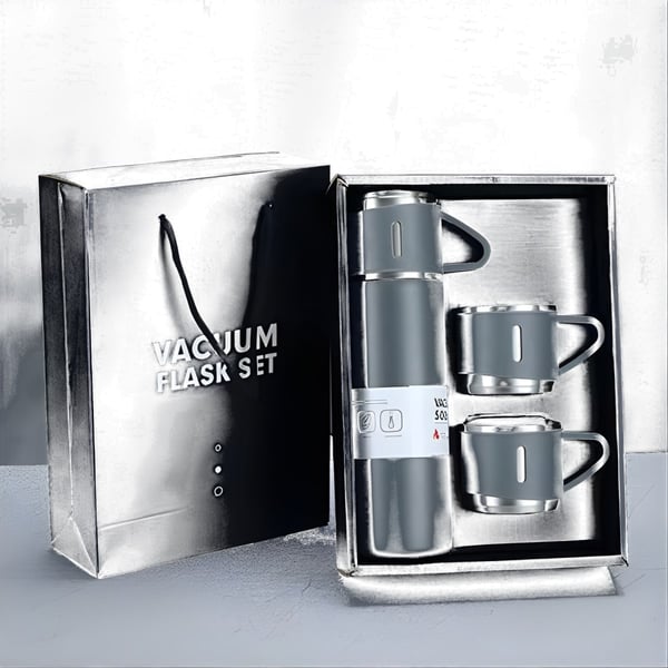 סט תרמוס יוקרתי עם 2 כוסות באריזת מתנה אלגנטית