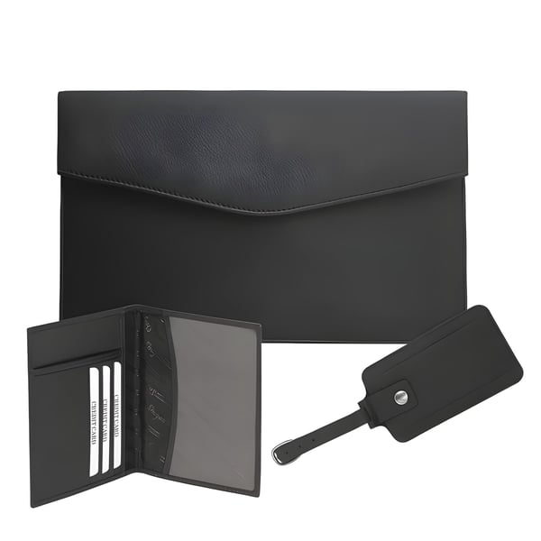 Luxury Leather Travel Set - Passport Cover, Luggage Tag & Document Holder