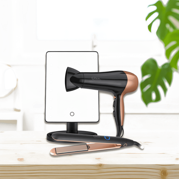 Personal Care Set with LED Mirror, Professional Hair Dryer & Flat Iron
