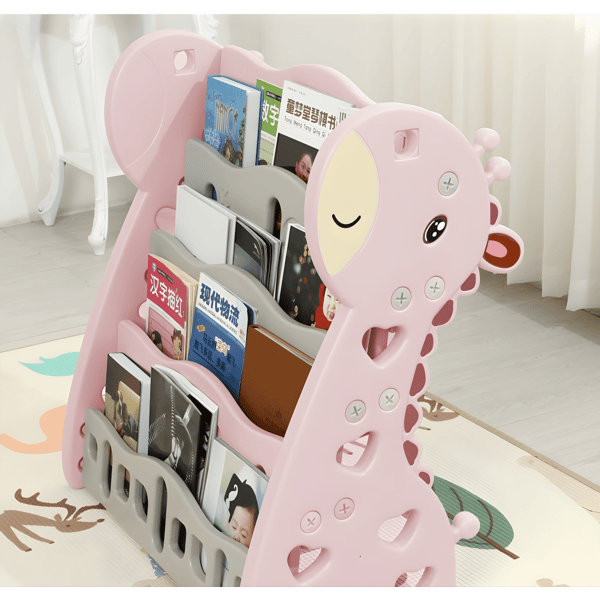 Pink Giraffe Design Kids' Bookshelf with Four Shelves