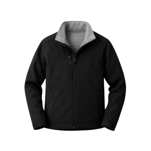 מעיל סופטשל מיקרו פליז שחור עם כובע נסתר